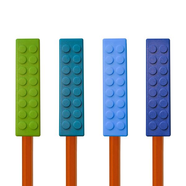 Chew Blockz Pencil Toppers (Set of 4) Green/Blue/Navy/Ocean