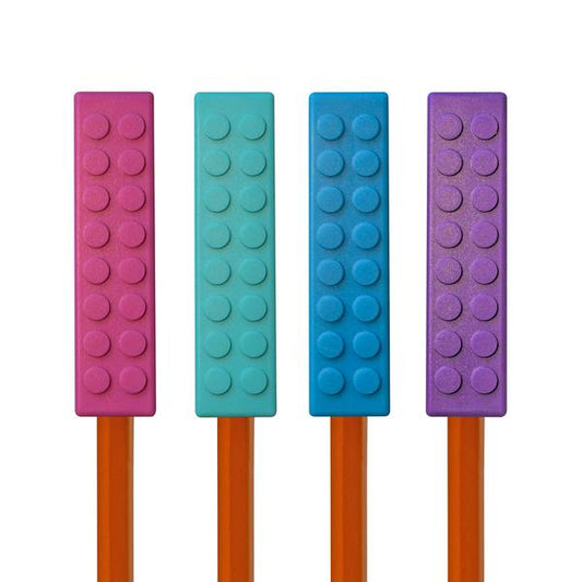 Chew Blockz Pencil Toppers (Set of 4) Purple/Pink/blue/Aqua